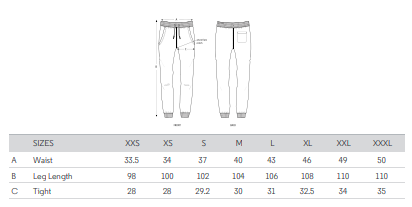 size guide jogger